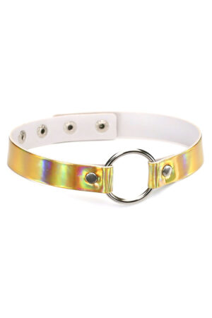 Choker goud ring ketting halsband holografisch iridescent bandje