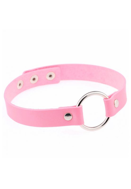 Choker lichtroze leer ring halsband ketting