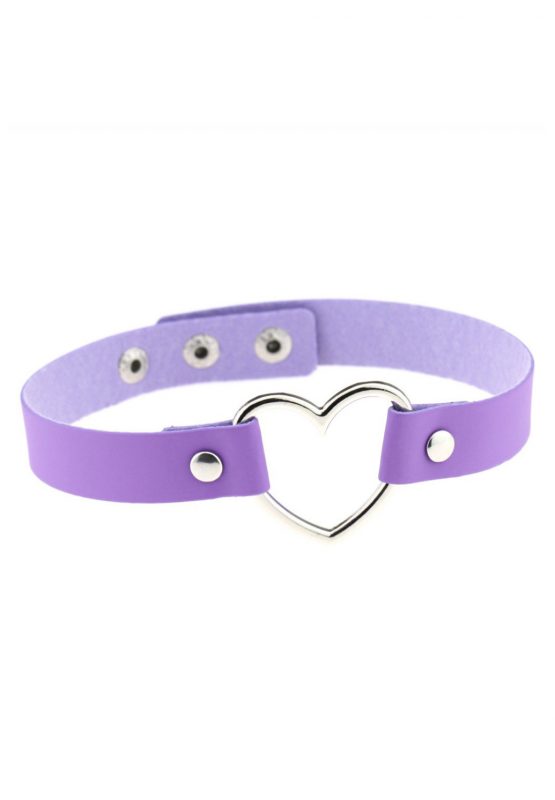 Choker paars leer hartje halsband ketting