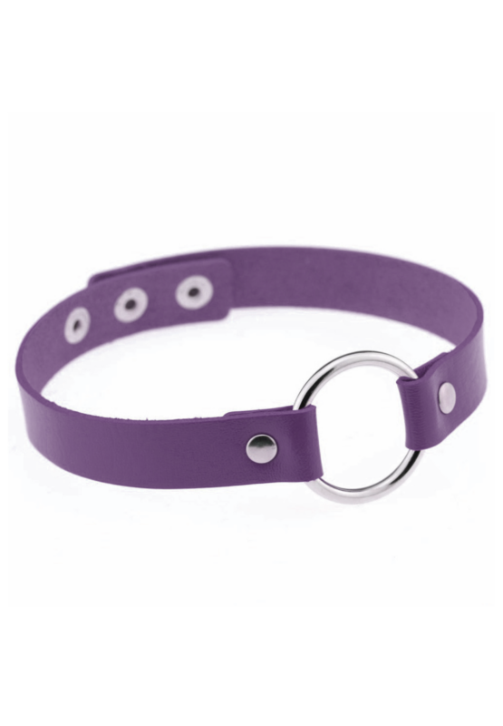Choker paars leer ring halsband ketting
