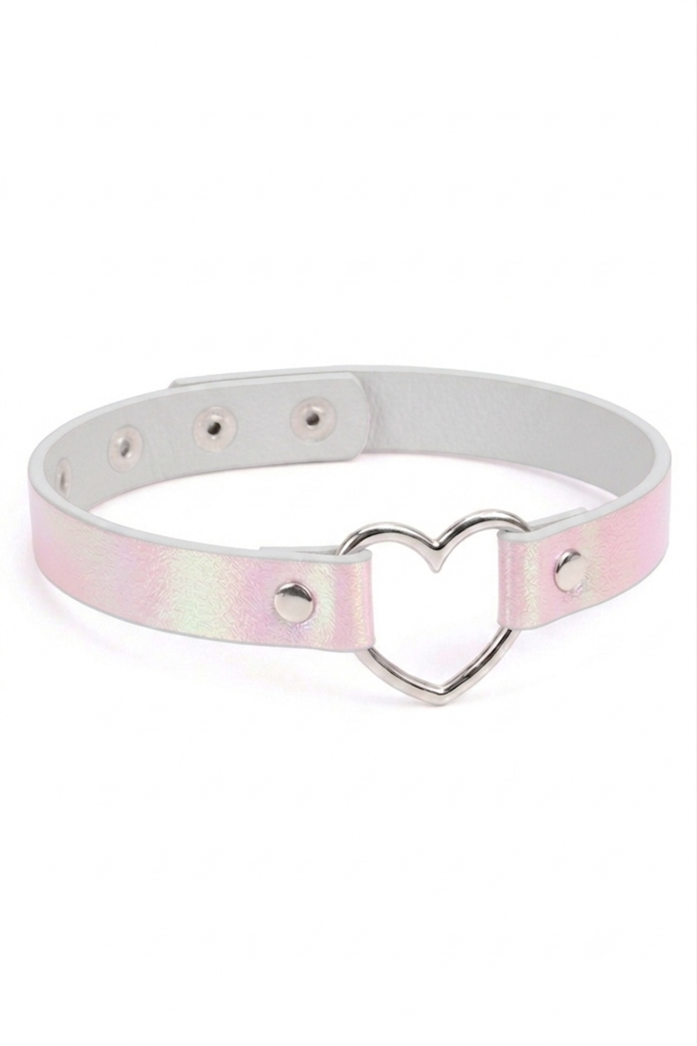 Choker roze hartje lederlook ketting halsband holografisch iridescent