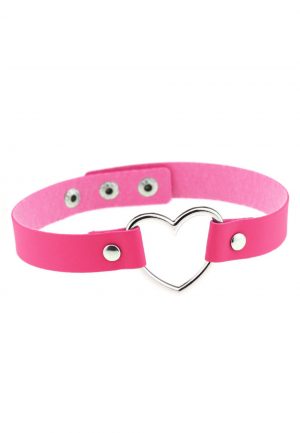 Choker roze leer hartje halsband ketting