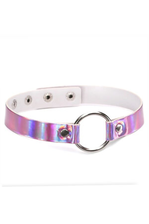 Choker roze ring ketting halsband holografisch iridescent