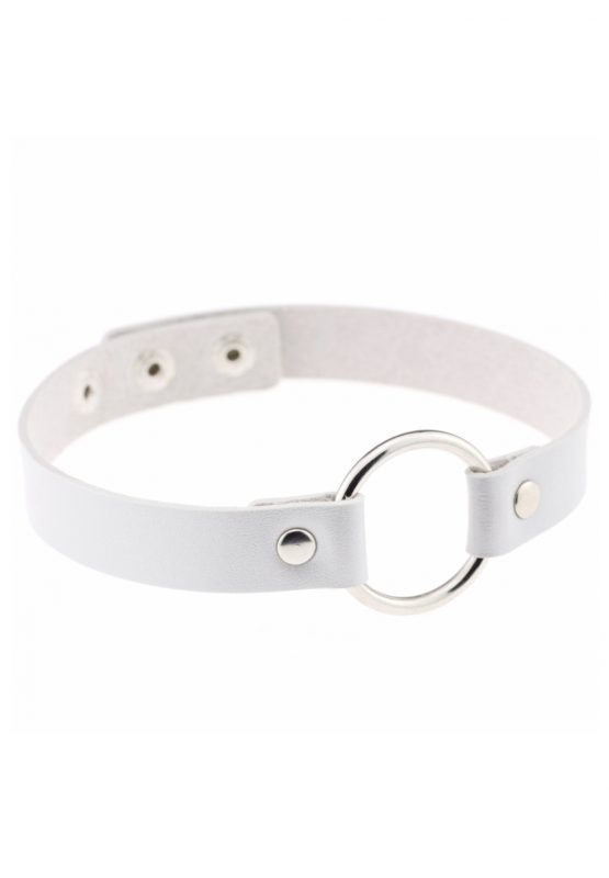 Choker wit leer ring halsband ketting