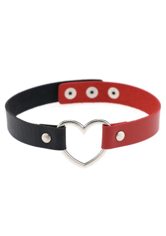 Choker zwart rood leer hartje ketting