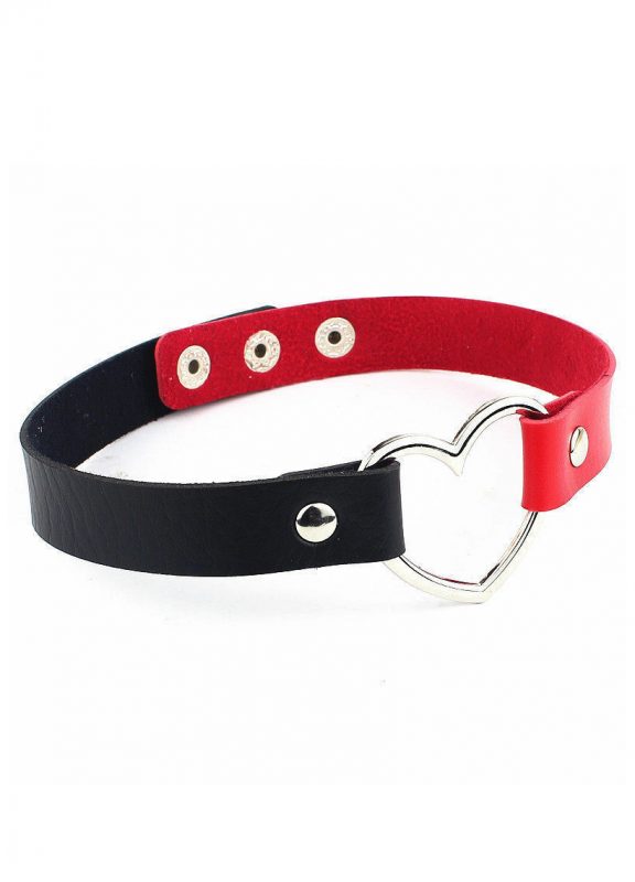 Choker zwart rood leer hartje ketting