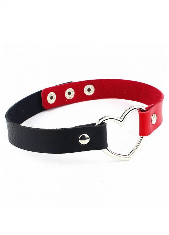 Choker zwart rood leer hartje ketting