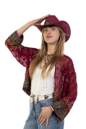 Cowboyhoed Donkerrood Gevlochten Band Cowboy Western Hoed Touw 4