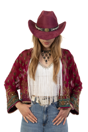 Cowboyhoed Donkerrood Gevlochten Band Cowboy Western Hoed Touw 6