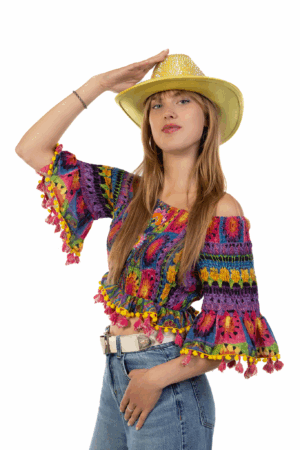Cowboyhoed Geel Strass Steentjes Cowboy Festival Hoed 4