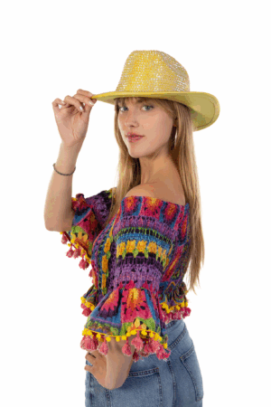 Cowboyhoed Geel Strass Steentjes Cowboy Festival Hoed 5