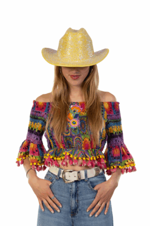 Cowboyhoed Geel Strass Steentjes Cowboy Festival Hoed 6