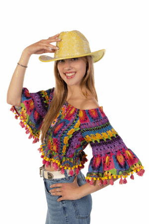 Cowboyhoed Geel Strass Steentjes Cowboy Festival Hoed 7