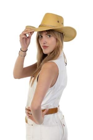 Cowboyhoed Geel Suede Cowboy Western Hoed Beige Band 5