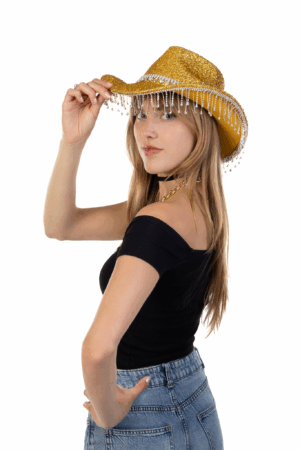 Cowboyhoed Goud Glitter Strass Steentjes Cowboy Western Hoed Dames 1