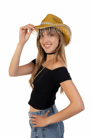 Cowboyhoed Goud Glitter Strass Steentjes Cowboy Western Hoed Dames 3