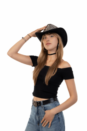Cowboyhoed Grijs Zwart Strass Steentjes Cowboy Festival Hoed 4