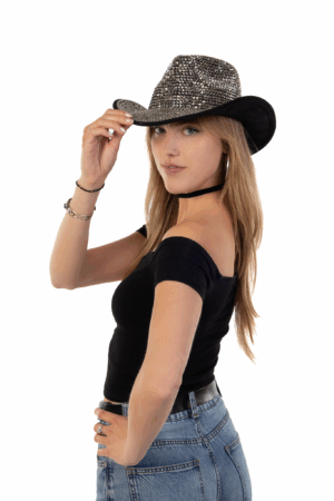 Cowboyhoed Grijs Zwart Strass Steentjes Cowboy Festival Hoed 5