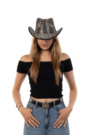 Cowboyhoed Grijs Zwart Strass Steentjes Cowboy Festival Hoed 6