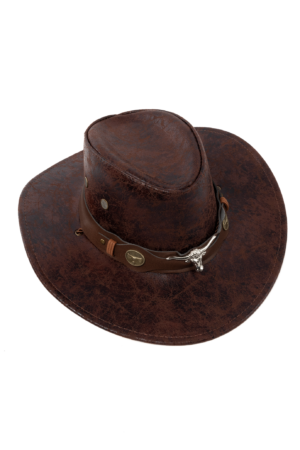 Cowboyhoed Leer Stier Donkerbruin Cowboy Western Leren Hoed 3