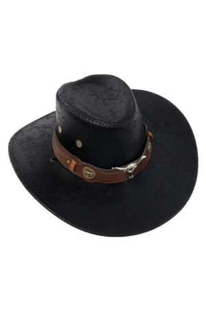 Cowboyhoed Leer Stier Zwart Cowboy Western Leren Hoed 3