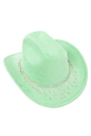 Cowboyhoed Mintgroen Strass Steentjes Ketting Cowboy Western Hoed Dames 3