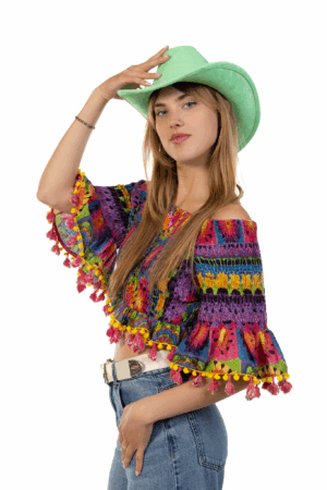 Cowboyhoed Mintgroen Strass Steentjes Ketting Cowboy Western Hoed Dames 4