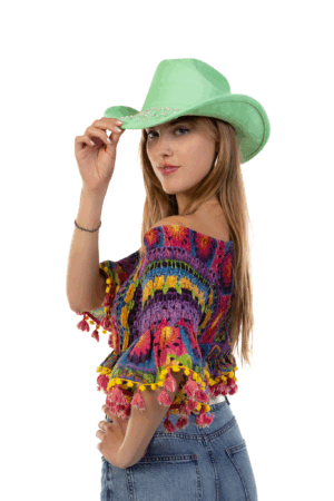 Cowboyhoed Mintgroen Strass Steentjes Ketting Cowboy Western Hoed Dames 5