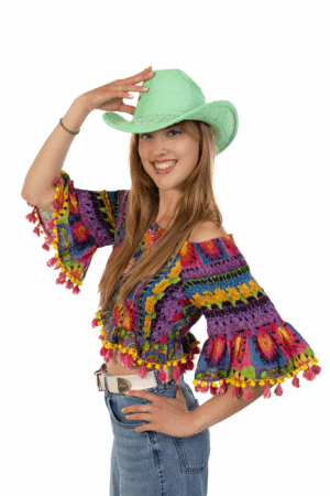 Cowboyhoed Mintgroen Strass Steentjes Ketting Cowboy Western Hoed Dames 7