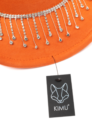 Cowboyhoed Oranje Strass Steentjes Ketting Cowboy Western Hoed Dames 2