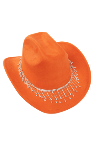 Cowboyhoed Oranje Strass Steentjes Ketting Cowboy Western Hoed Dames 3