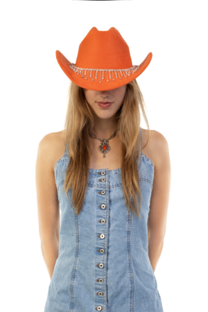 Cowboyhoed Oranje Strass Steentjes Ketting Cowboy Western Hoed Dames 6