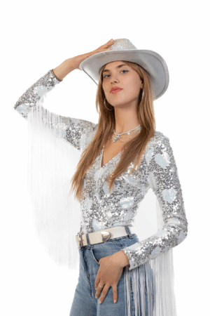 Cowboyhoed Parelmoer Wit Strass Steentjes Cowboy Festival Hoed 4