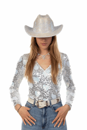 Cowboyhoed Parelmoer Wit Strass Steentjes Cowboy Festival Hoed 6