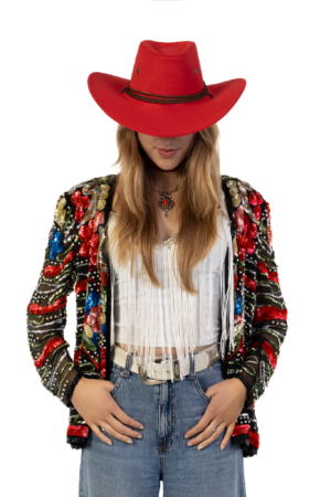 Cowboyhoed Rood Suede Cowboy Western Hoed Bruine Band 6