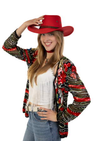 Cowboyhoed Rood Suede Cowboy Western Hoed Bruine Band 7
