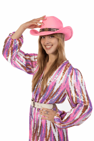 Cowboyhoed Roze Gevlochten Band Cowboy Western Hoed Touw 7