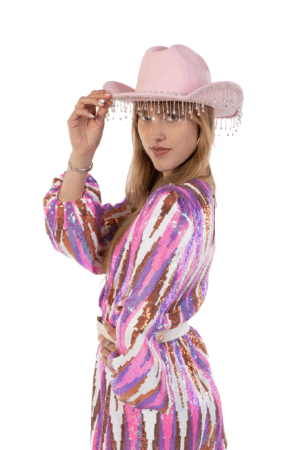 Cowboyhoed Roze Strass Steentjes Cowboy Western Hoed Dames 1