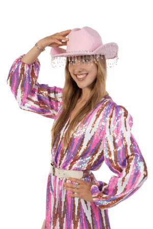 Cowboyhoed Roze Strass Steentjes Cowboy Western Hoed Dames 3