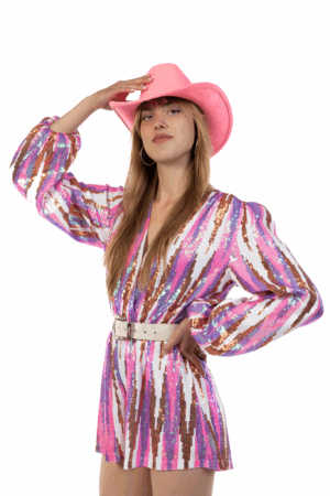 Cowboyhoed Roze Strass Steentjes Ketting Cowboy Western Hoed Dames 4