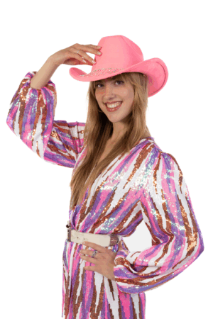 Cowboyhoed Roze Strass Steentjes Ketting Cowboy Western Hoed Dames 7