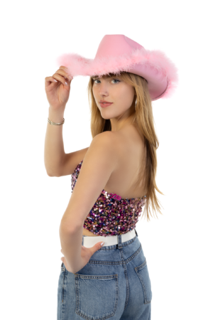 Cowboyhoed Roze Veren Fluffy Cowboy Western Hoed Dames 1