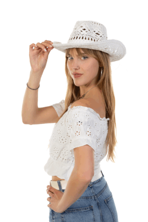 Cowboyhoed Stro Wit Cowboy Western Hoed Riet 5