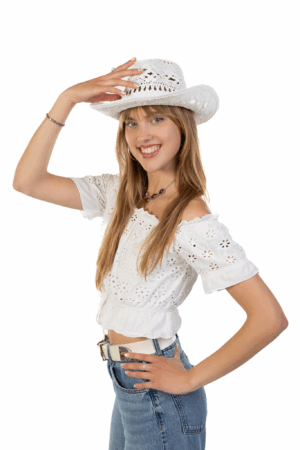 Cowboyhoed Stro Wit Cowboy Western Hoed Riet 7