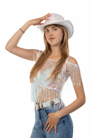 Cowboyhoed Wit Roze Strass Steentjes Cowboy Festival Hoed 4