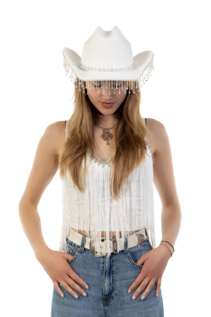 Cowboyhoed Wit Strass Steentjes Cowboy Western Hoed Dames 2
