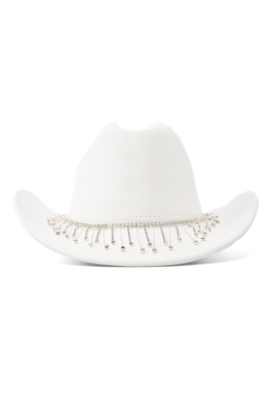 Cowboyhoed Wit Strass Steentjes Ketting Cowboy Western Hoed Dames 1