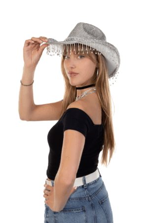 Cowboyhoed Zilver Glitter Strass Steentjes Cowboy Western Hoed Dames 1