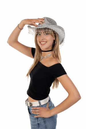 Cowboyhoed Zilver Glitter Strass Steentjes Cowboy Western Hoed Dames 3
