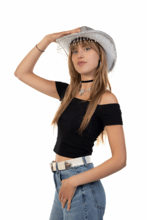 Cowboyhoed Zilver Glitter Strass Steentjes Cowboy Western Hoed Dames